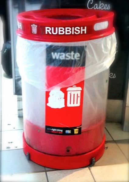 Garbage can in Melbourne australia with the label 'Rubbish'