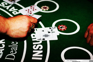 A Blackjack hand dealt in casino