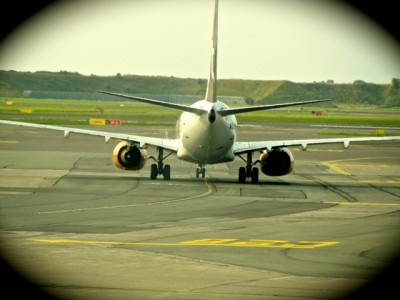 The rear end of a commercial airplane in LAX